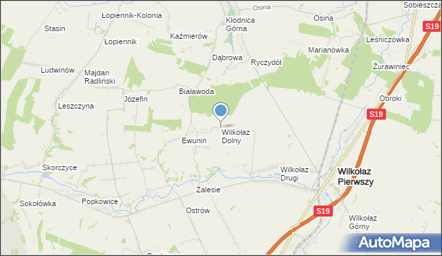 mapa Wilkołaz Dolny, Wilkołaz Dolny na mapie Targeo